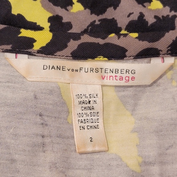 Diane Von Furstenberg Silk Dress Size 2 Grey Black Yellow Animal Print Vintage - Picture 8 of 9